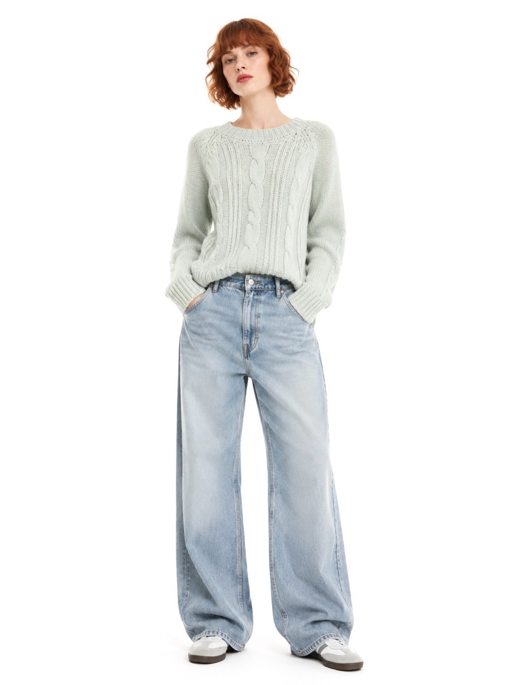 Ganni light mint wool Cable Knit Sweater